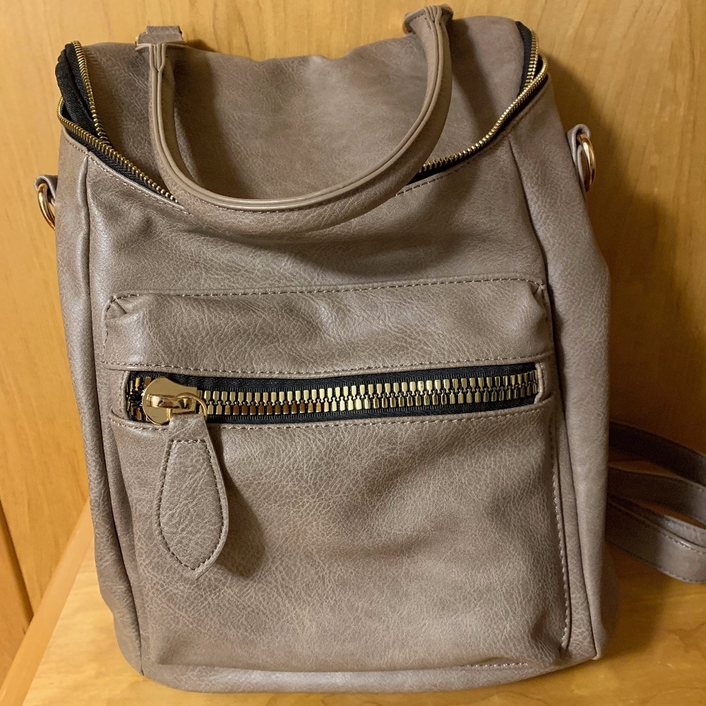 Convertible, stylish tan backpack - Vegan leather